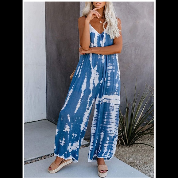 Pants - 🆕 Tie Dye Baggy Spaghetti Strap Wide Leg Jumpsuit